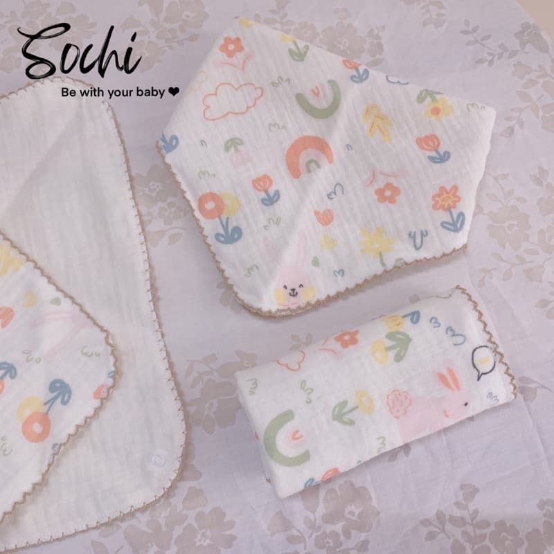 Set 3 khăn yếm đa năng vải xô muslin có khuy điều chỉnh họa tiết đáng yêu cho bé - ảnh 2