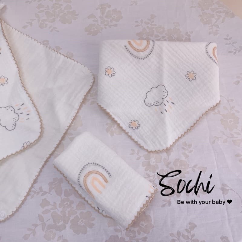 Set 3 khăn yếm đa năng vải xô muslin có khuy điều chỉnh họa tiết đáng yêu cho bé - ảnh 5