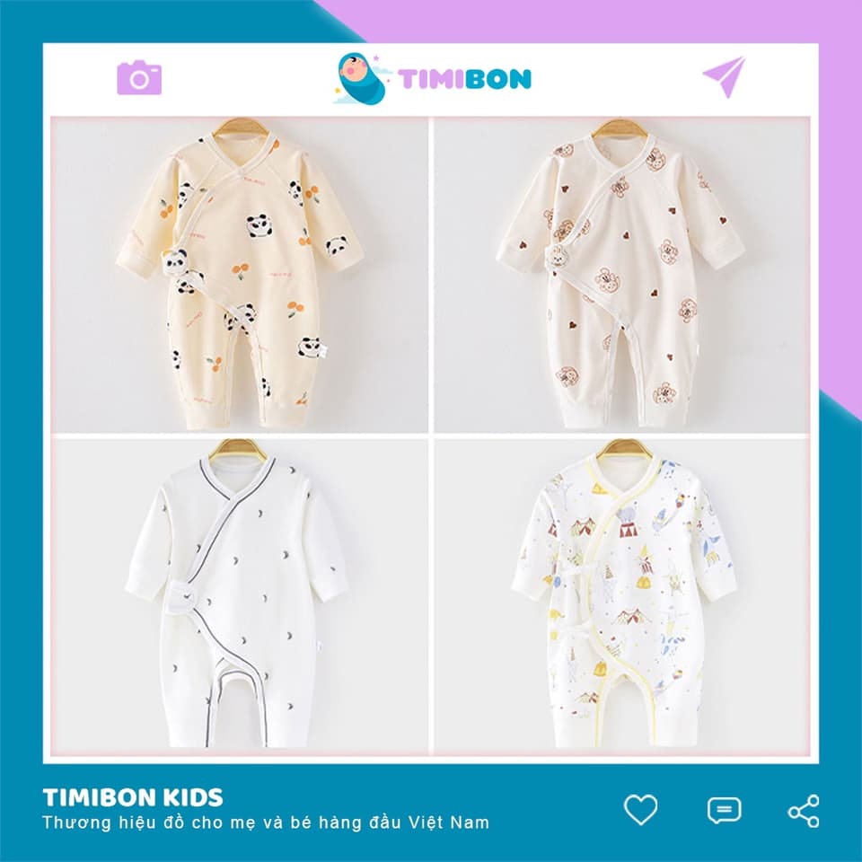 [ Hàng Quảng Châu ] Quần Áo Trẻ Em Sơ Sinh Bộ Đồ Liền Thân Dài Tay Chất Cotton Bodysuit Cúc Chéo Cho Bé [BDD36]