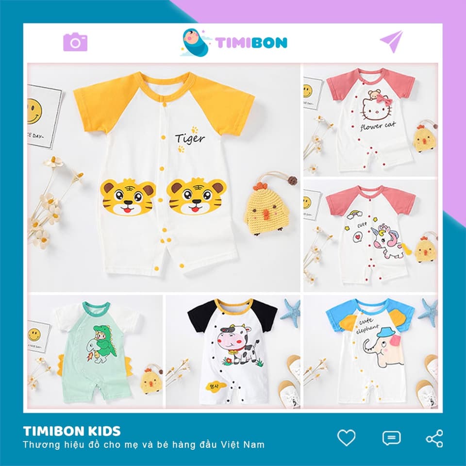 Quần Áo Trẻ Em Sơ Sinh Bộ Đồ Liền Thân Đùi Cộc Tay Chất Cotton Bodysuit Hình Thú Cho Bé Trai Bé Gái [BDC19]