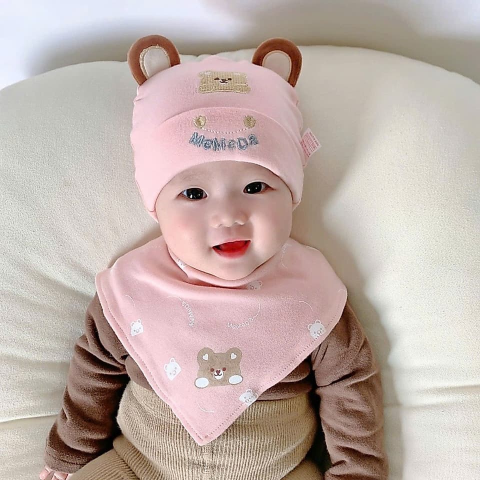 Set Mũ Khăn Tai Gấu Tròn Bằng Vải cotton Nguyên Chất Cho Bé Trai / Gái 0-12 Tháng Tuổi [SET-MŨ-KHĂN-01] - ảnh 5