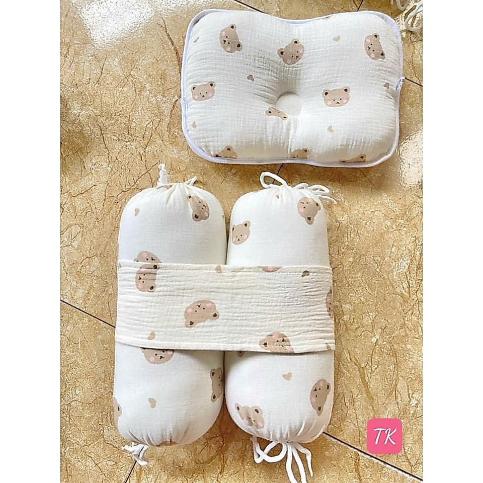 Bộ Gối Chặn Xô Muslin Sợi Tre Cho Bé Sơ Sinh, Gối Ôm Chống Giật Mình Giúp Bé Ngủ Sâu Giấc - ảnh 2