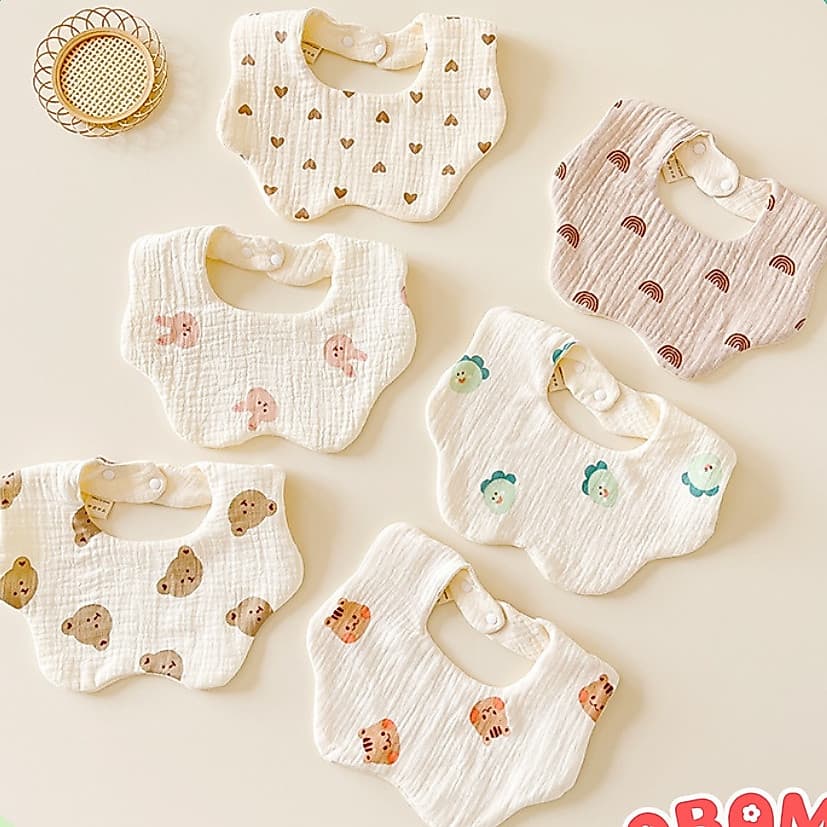 Yếm cổ tròn xoay cho bé gái bé trai 360 độ chất liệu muslin 6 lớp 100% cotton cao cấp an toàn cho da YT01 - ảnh 2
