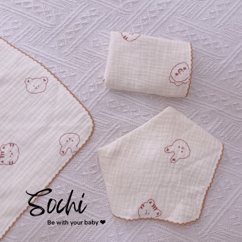 Set 3 khăn yếm đa năng vải xô muslin có khuy điều chỉnh họa tiết đáng yêu cho bé - ảnh 8