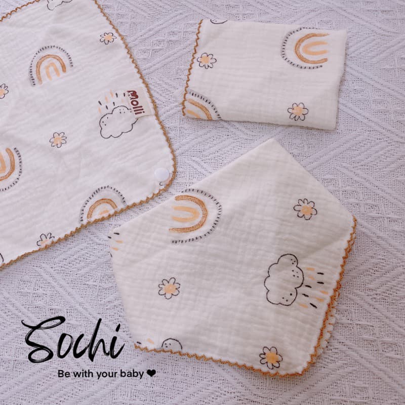 Set 3 khăn yếm đa năng vải xô muslin có khuy điều chỉnh họa tiết đáng yêu cho bé - ảnh 9