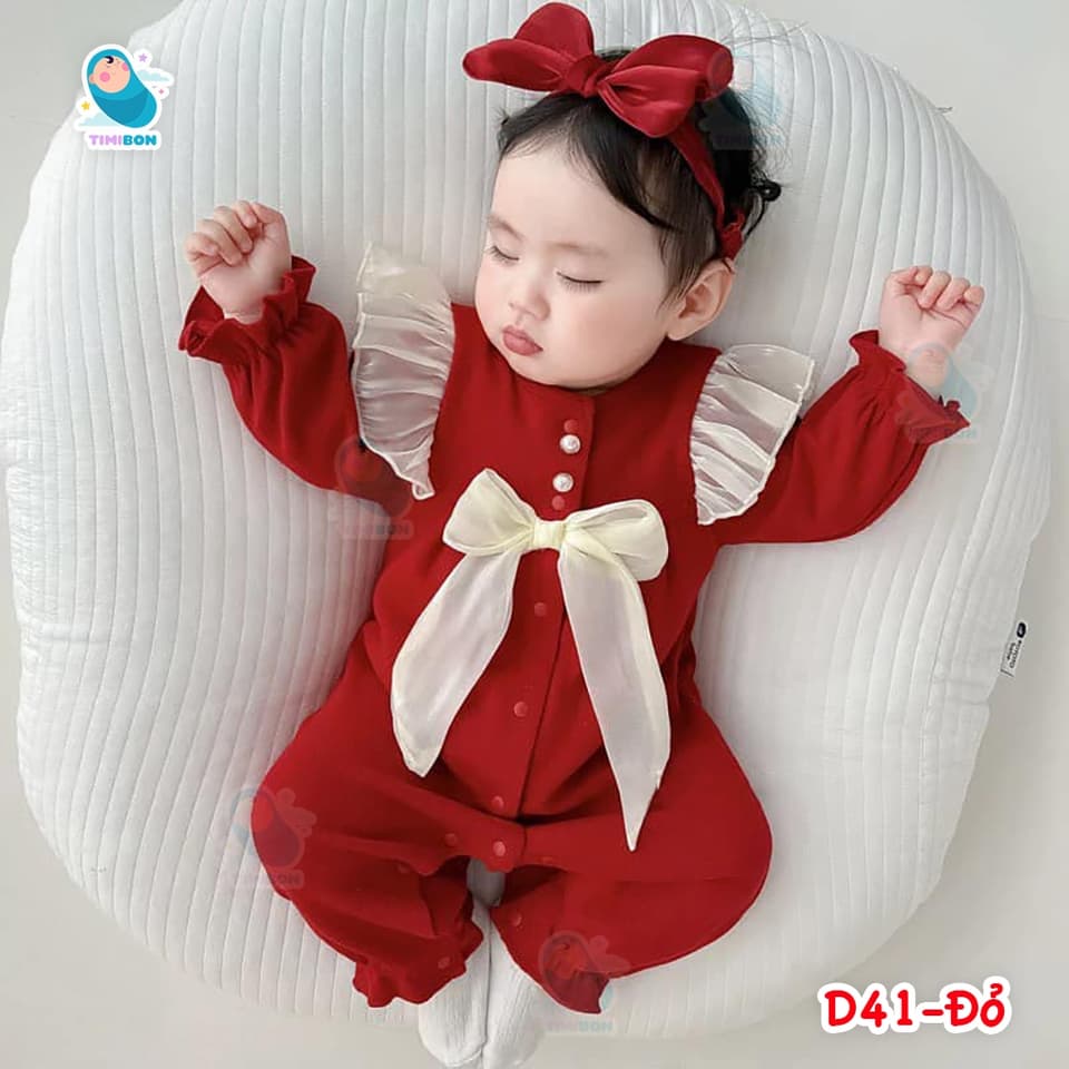 [ Tặng Kèm Nơ ] Quần Áo Trẻ Em Sơ Sinh Bộ Đồ Liền Thân Dài Tay Body Cánh Tiên Nhung Tăm Cho Bé Gái [BDD41] - ảnh 2