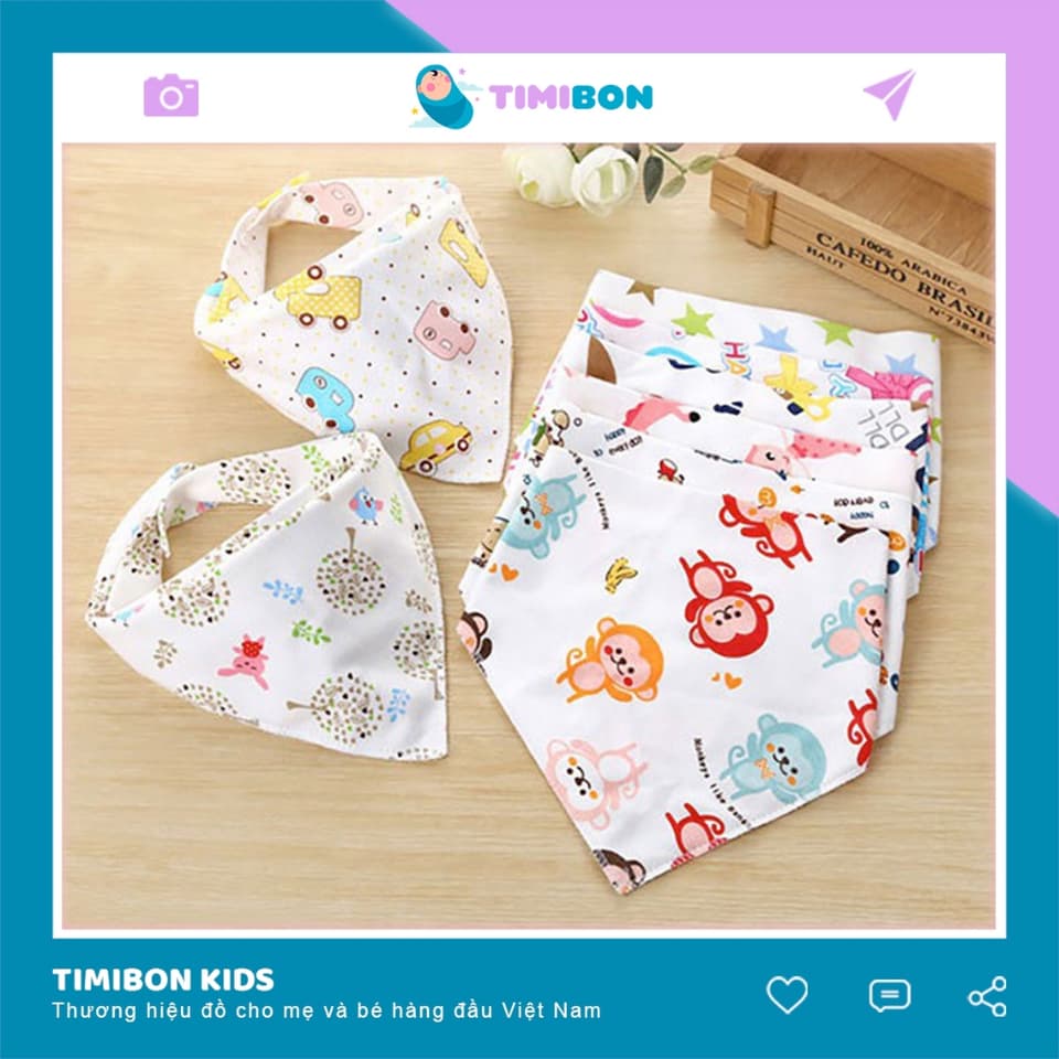 [100% cotton] Khăn yếm tam giác in 2 mặt có cúc bấm cao cấp
