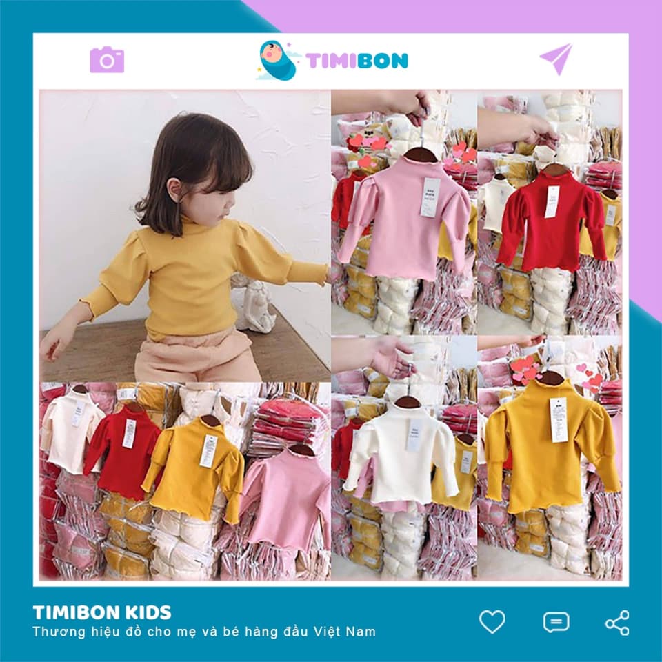 Áo Len Tăm Cotton Cổ Cao Tay Bèo Cho Bé Gái Size 6-18kg
