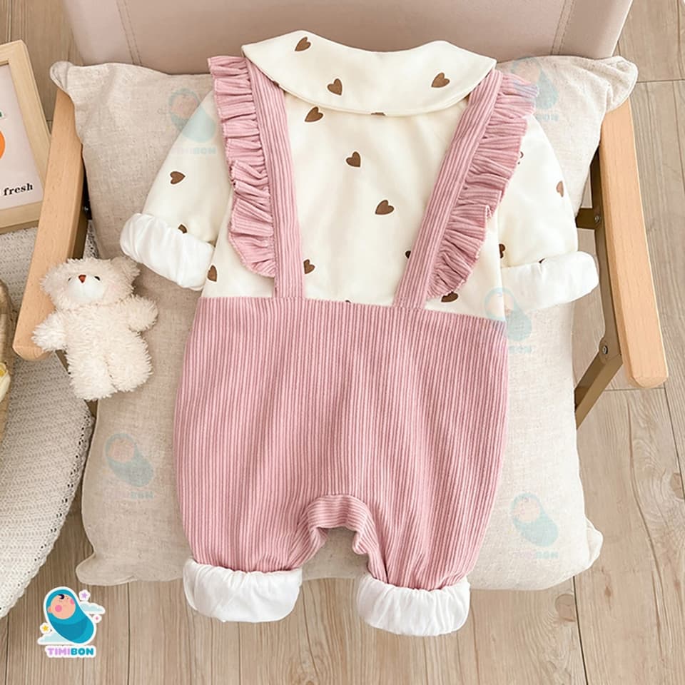 [ Tặng Kèm Gấu ] Bodysuit Cho Bé Gái Yếm Tiểu Thư Đầy Tháng Thôi Nôi Thun Gân Dễ Thương - [BDD52] - ảnh 6