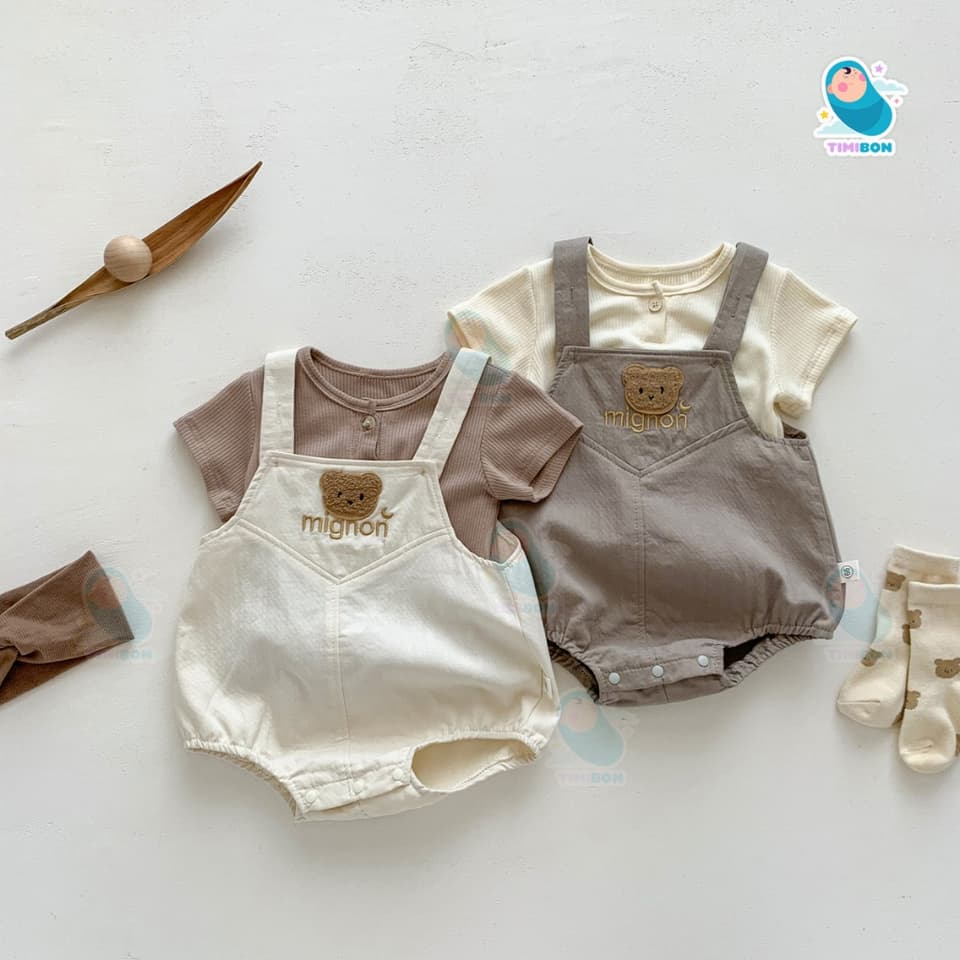 Set Áo Yếm Đũi Tăm Lạnh Hình Gấu Mignon Cho Bé Trai Gái Sơ Sinh Đến 12kg Mặc Hè Thoáng Khí - [BDCHIP29] - ảnh 2