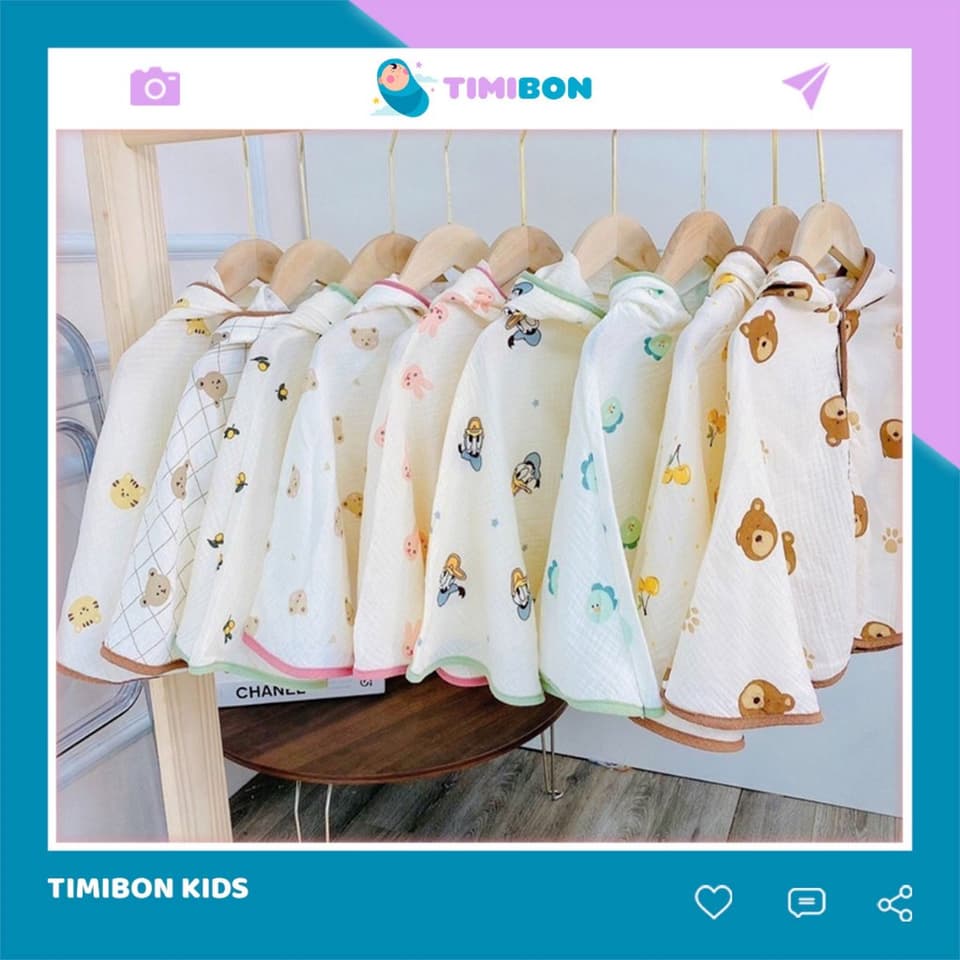Áo choàng chống nắng kèm chắn kính chất liệu vải Xô Muslin cho bé