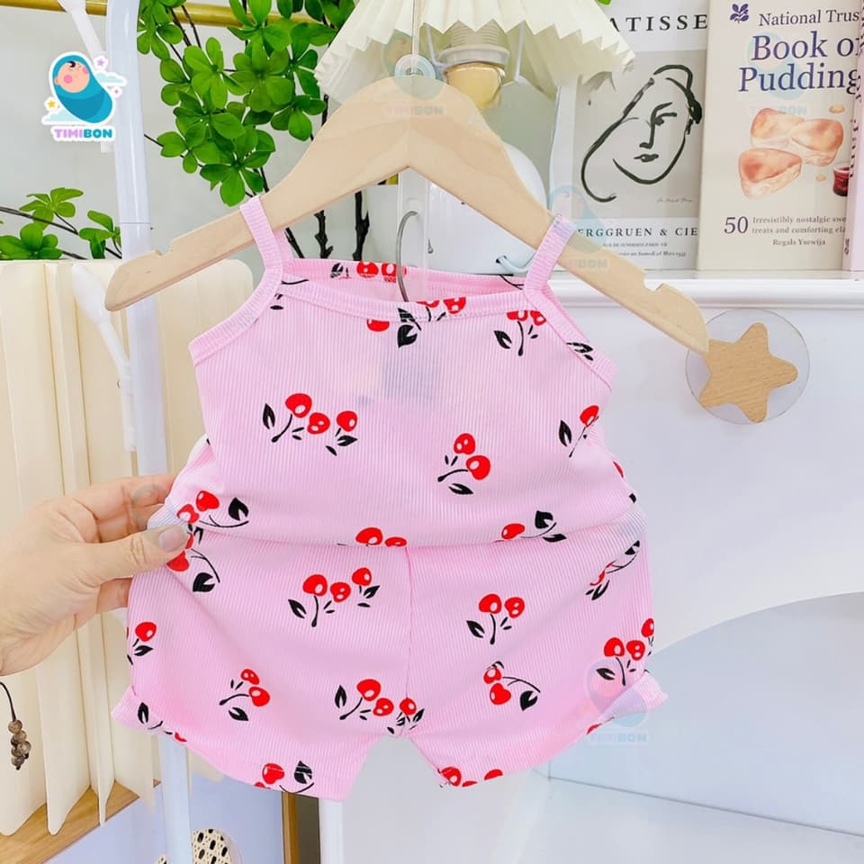 [ Vải Tăm Lạnh ] Bộ Quần Áo Hai Dây Họa Tiết Dễ Thương Cho Bé Gái 6-16kg - [B08] - ảnh 4
