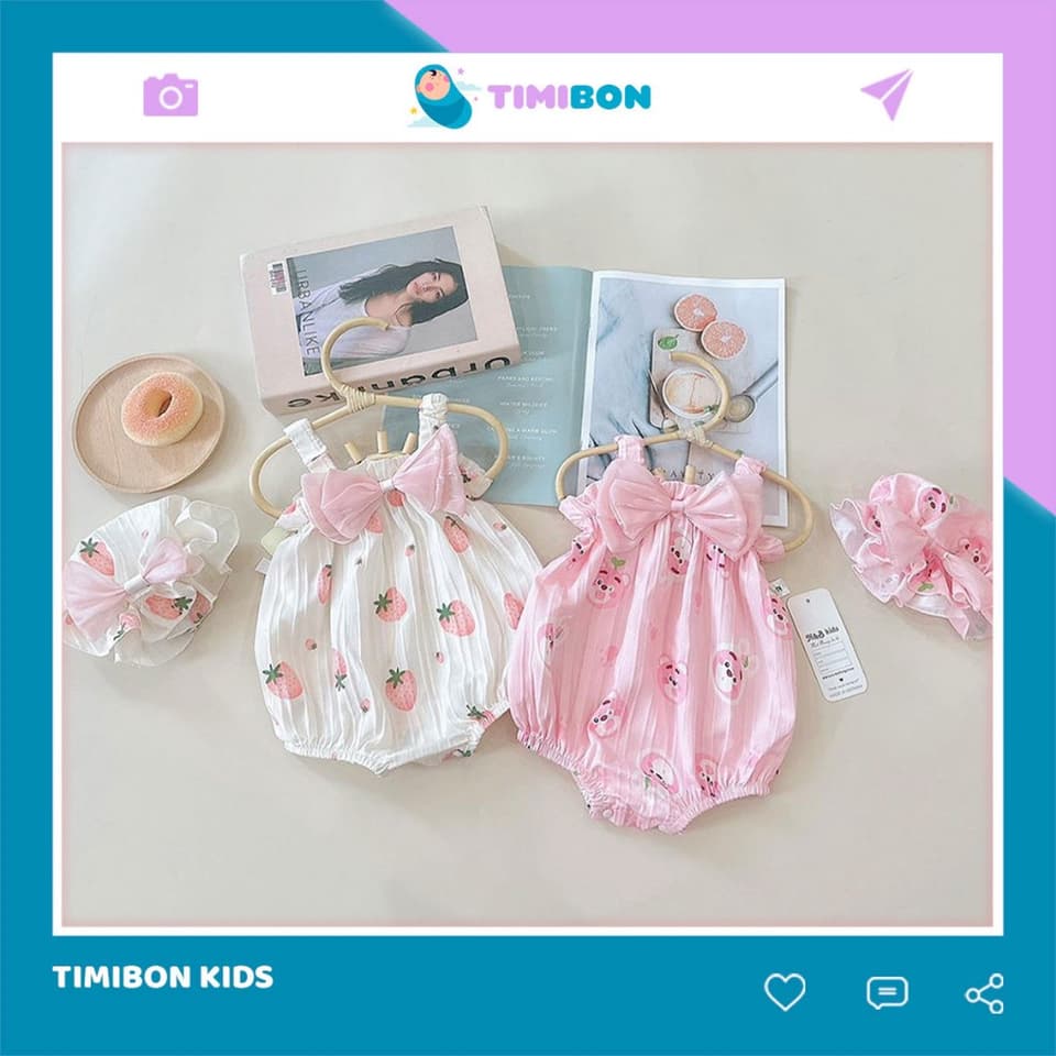 [ Tặng Kèm Mũ ] Body Dây Xốp Gân Đính Nơ Cho Bé (3-12kg). Bodysuit Sơ Sinh Đầy Tháng Thôi Nôi Bé Gái [BDCHIP42]