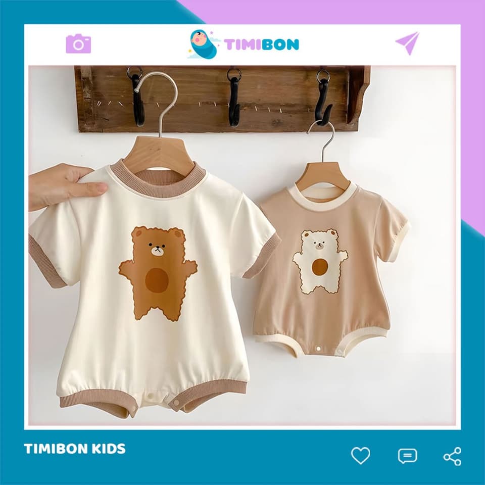 Bodysuit Cho Bé Trai Bé Gái Mẫu Body Chip Gấu Cộc Tay Sơ Sinh Vải Cotton Mềm Mát - [BDCHIP50]