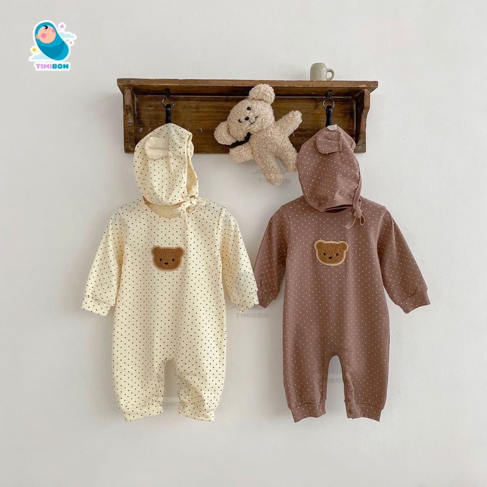[ TẶNG KÈM MŨ ] Bodysuit Dài Tay Cho Bé Trai Bé Gái, Body Thu Đông Đính Gấu Mềm Mịn Mẫu Quần Áo Trẻ Em Liền Thân [BDD57] - ảnh 2