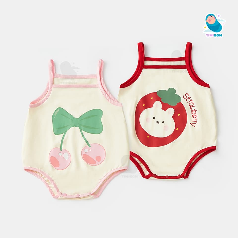 Body 2 Dây Cho Bé Gái Mẫu Quần Áo Sơ Sinh Chip Hai Dây Cherry Dâu Tây Bodysuit Chất Mềm Mát – [BDCHIP55] - ảnh 2