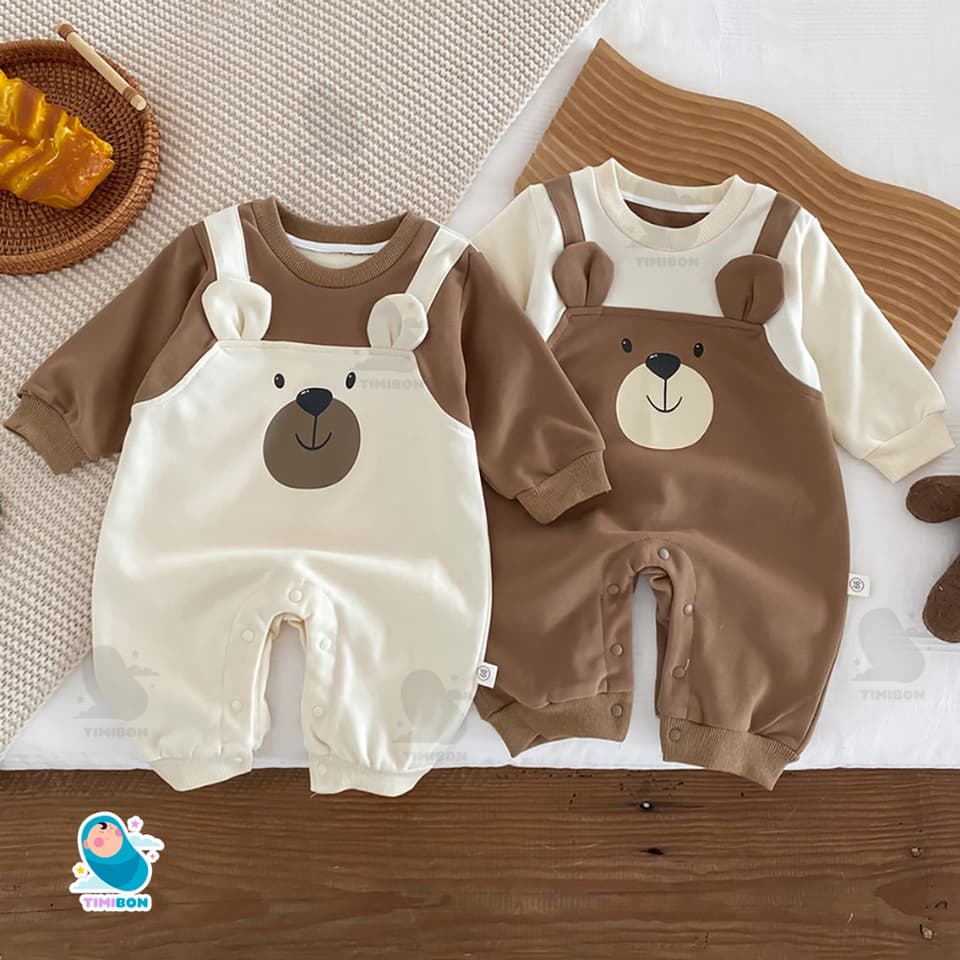 Bodysuit Dài Tay Cho Bé Trai Gái Vải Cotton Da Cá Dày Dặn Áo Liền Quần Hình Gấu Trẻ Sơ Sinh – [BDD60] - ảnh 3