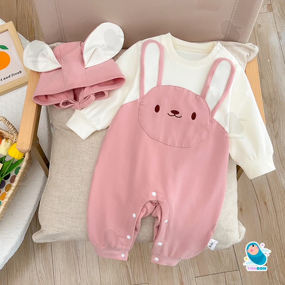 [ Tặng Kèm Mũ ] Bodysuit Dài Tay Cho Bé Gái, Body Dài Cotton Hình Thỏ Mẫu Quần Áo Trẻ Em Liền Thân - [BDD65] - ảnh 5