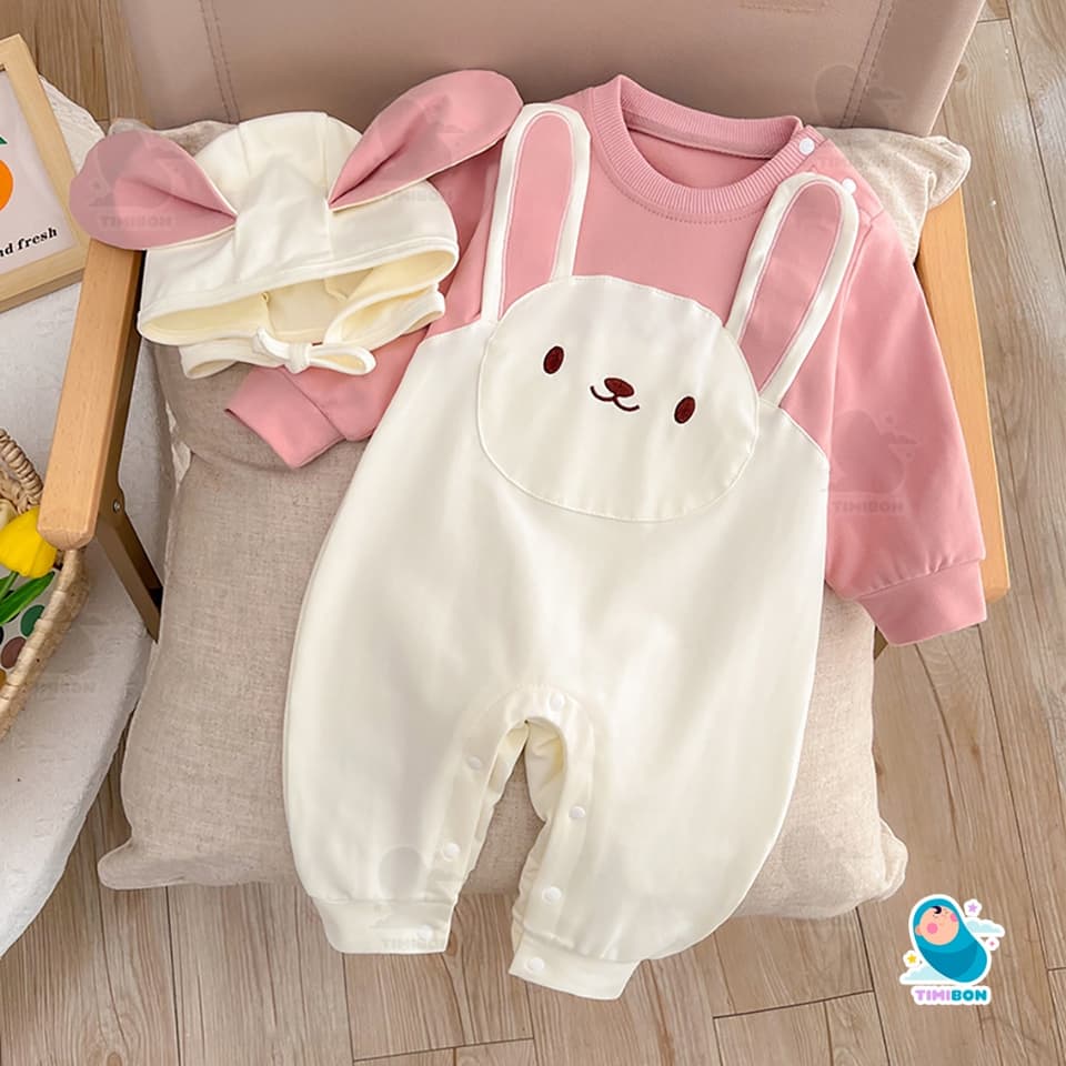 [ Tặng Kèm Mũ ] Bodysuit Dài Tay Cho Bé Gái, Body Dài Cotton Hình Thỏ Mẫu Quần Áo Trẻ Em Liền Thân - [BDD65] - ảnh 6