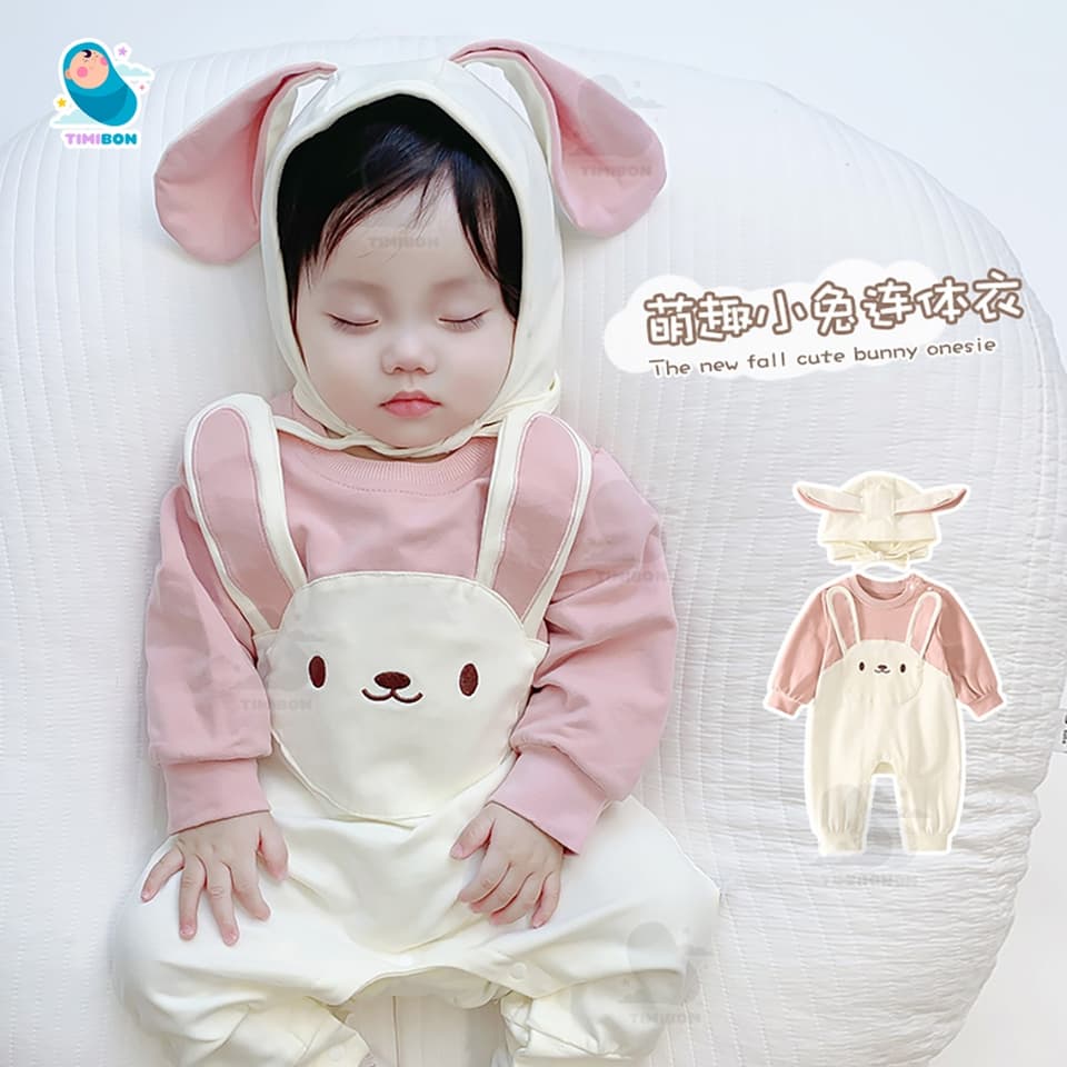 [ Tặng Kèm Mũ ] Bodysuit Dài Tay Cho Bé Gái, Body Dài Cotton Hình Thỏ Mẫu Quần Áo Trẻ Em Liền Thân - [BDD65] - ảnh 3
