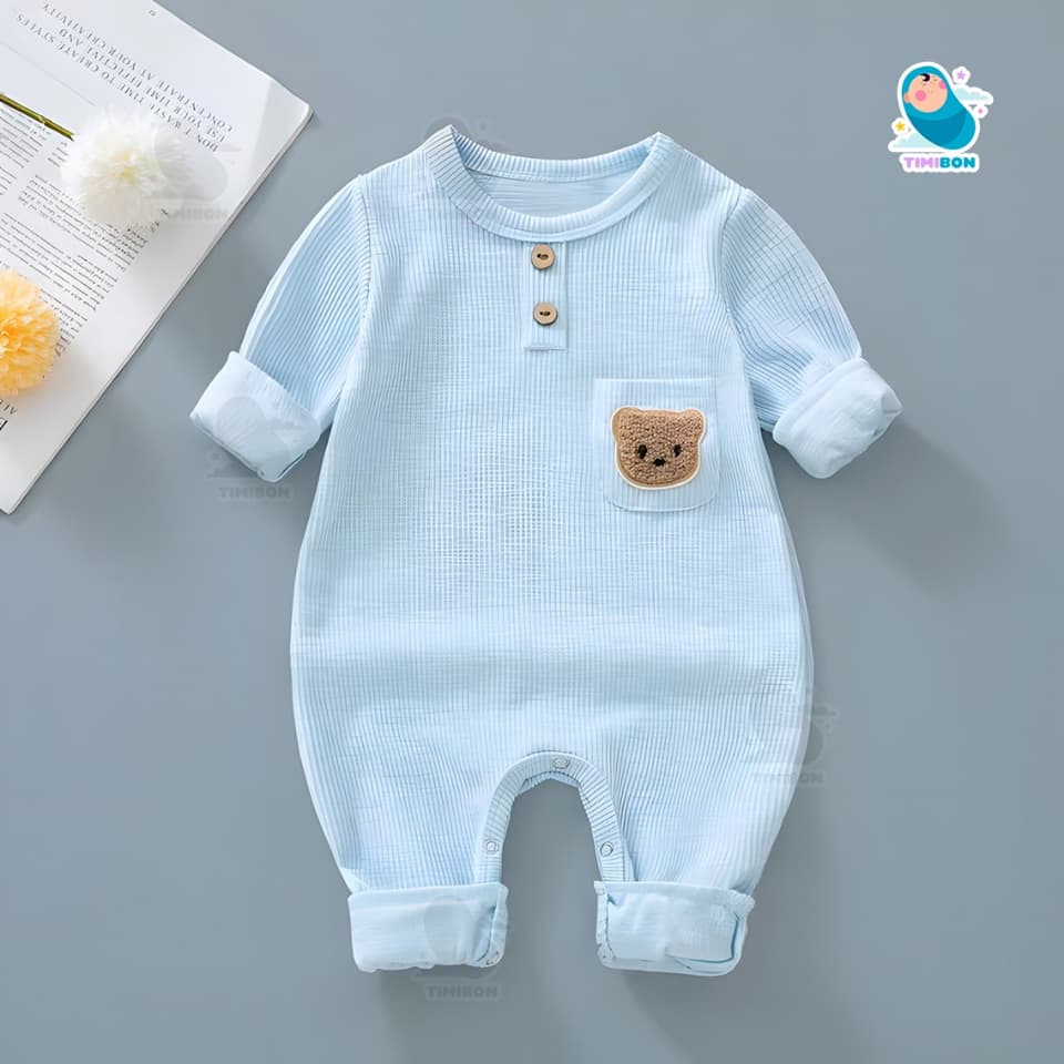 Body Dài Tay Cho Bé Trai Bé Gái, Bodysuit Thu Đông Tăm Lạnh Đính Gấu Mẫu Quần Áo Trẻ Em Liền Thân – [BDD66] - ảnh 6