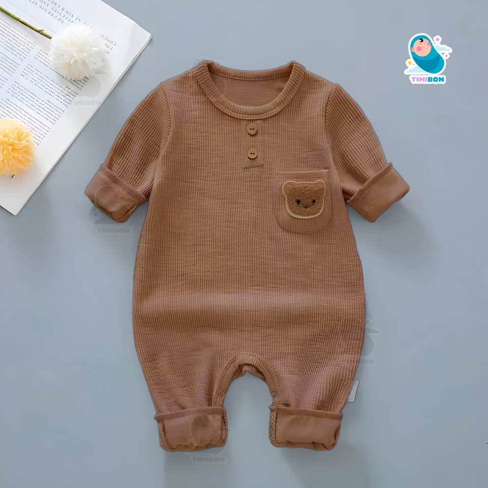 Body Dài Tay Cho Bé Trai Bé Gái, Bodysuit Thu Đông Tăm Lạnh Đính Gấu Mẫu Quần Áo Trẻ Em Liền Thân – [BDD66] - ảnh 5