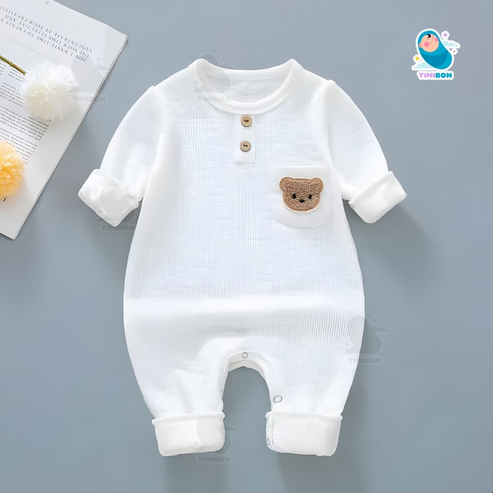 Body Dài Tay Cho Bé Trai Bé Gái, Bodysuit Thu Đông Tăm Lạnh Đính Gấu Mẫu Quần Áo Trẻ Em Liền Thân – [BDD66] - ảnh 9