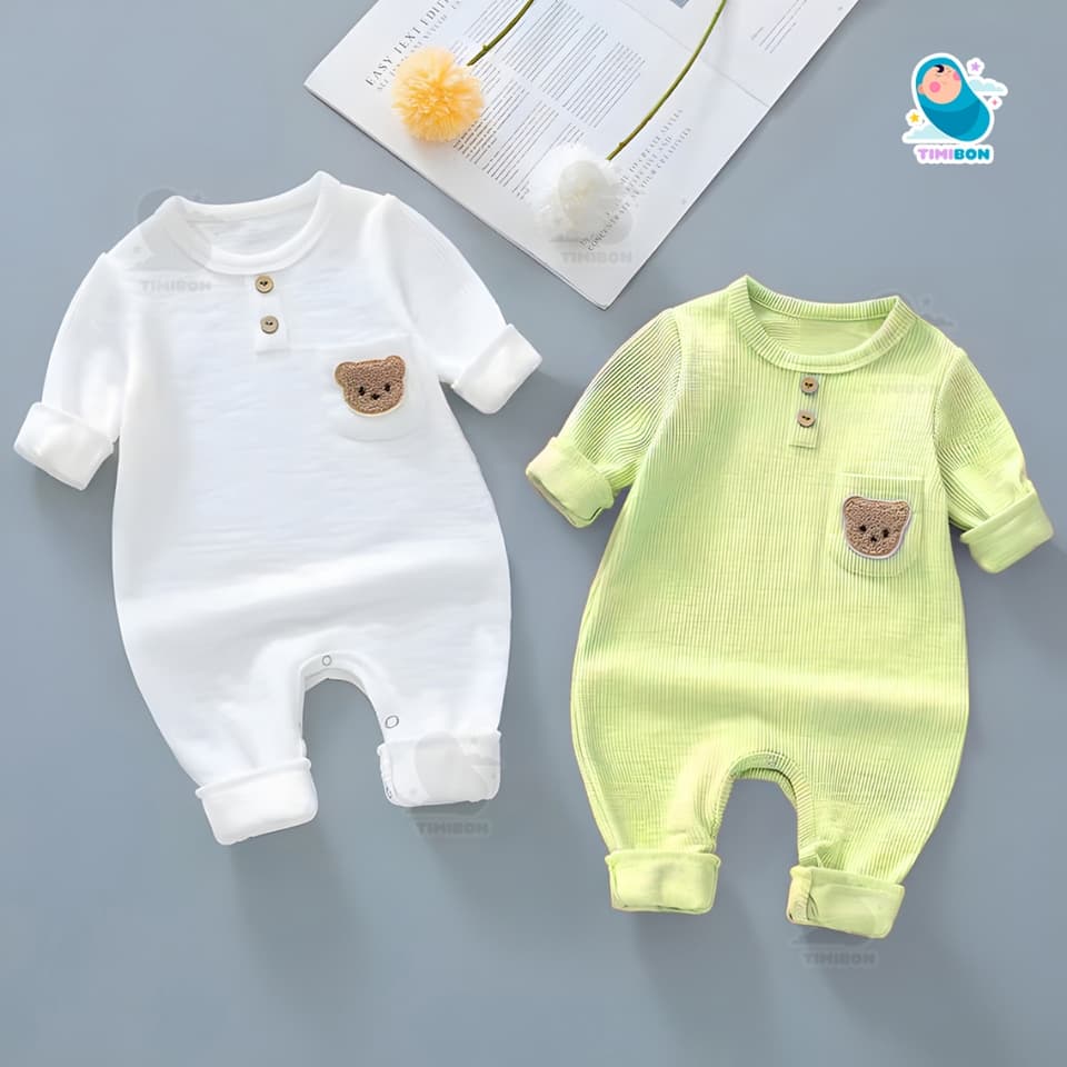 Body Dài Tay Cho Bé Trai Bé Gái, Bodysuit Thu Đông Tăm Lạnh Đính Gấu Mẫu Quần Áo Trẻ Em Liền Thân – [BDD66] - ảnh 4
