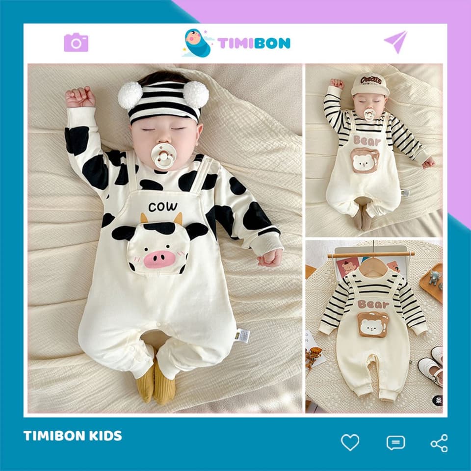 Body Dài Tay Cho Bé Trai Bé Gái, Bodysuit Thu Đông Nhung Tăm Bò Sữa Gấu Mẫu Quần Áo Trẻ Em Liền Thân – [BDD67]