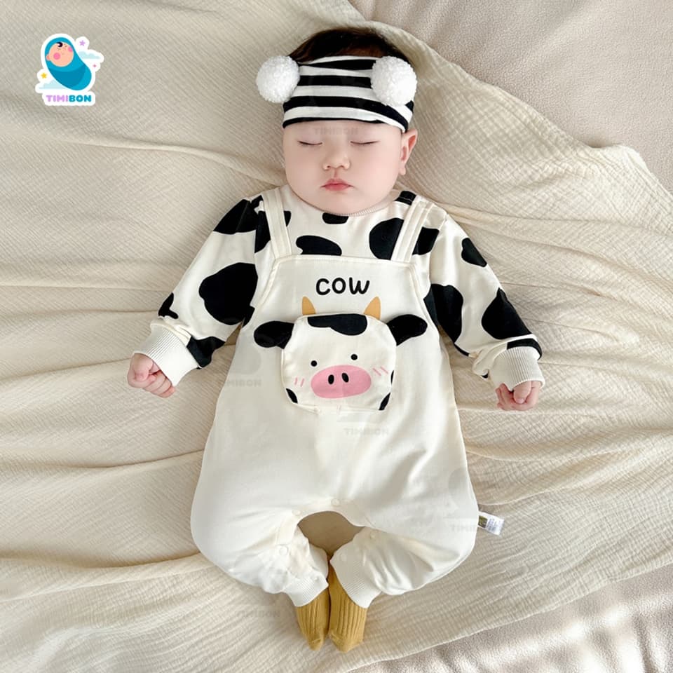 Body Dài Tay Cho Bé Trai Bé Gái, Bodysuit Thu Đông Nhung Tăm Bò Sữa Gấu Mẫu Quần Áo Trẻ Em Liền Thân – [BDD67] - ảnh 5