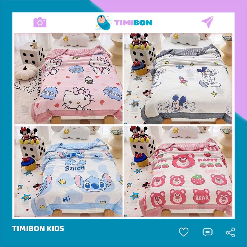 Chăn Cho Bé Kích Thước 1m1x1m5 Chất Liệu Vải Thun Lạnh Chần Bông Tơ Mềm Mại, Một Mặt Hạt Matxa Đắp Siêu Thích - [CHAN01]