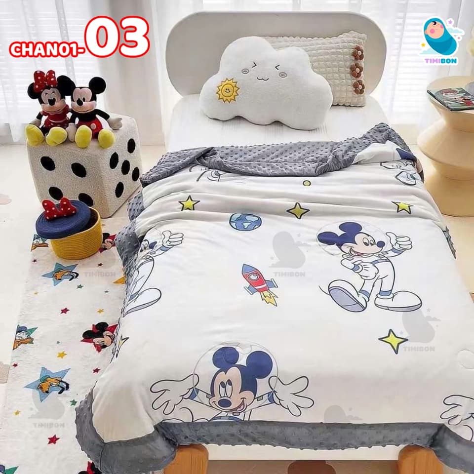 Chăn Cho Bé Kích Thước 1m1x1m5 Chất Liệu Vải Thun Lạnh Chần Bông Tơ Mềm Mại, Một Mặt Hạt Matxa Đắp Siêu Thích - [CHAN01] - ảnh 4