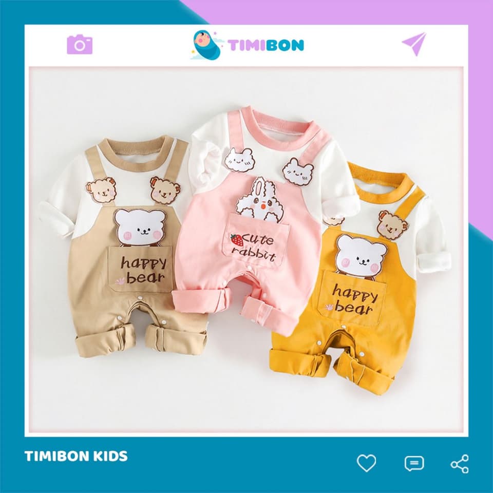 Bodysuit Dài Tay Cho Bé Trai Bé Gái, Body Yếm Thu Đông Đính Gấu Thỏ Sư Tử Mẫu Quần Áo Trẻ Em Liền Thân – [BDD70]