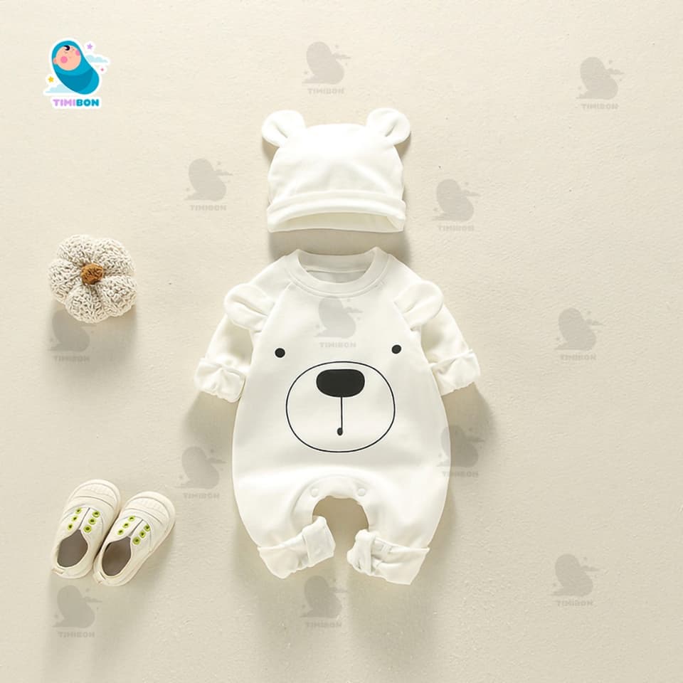 [ Kèm Mũ ] Bodysuit Dài Tay Cho Bé Trai Bé Gái, Body Thu Đông Gấu Mềm Mịn Mẫu Quần Áo Trẻ Em Liền Thân – [BDD72] - ảnh 3