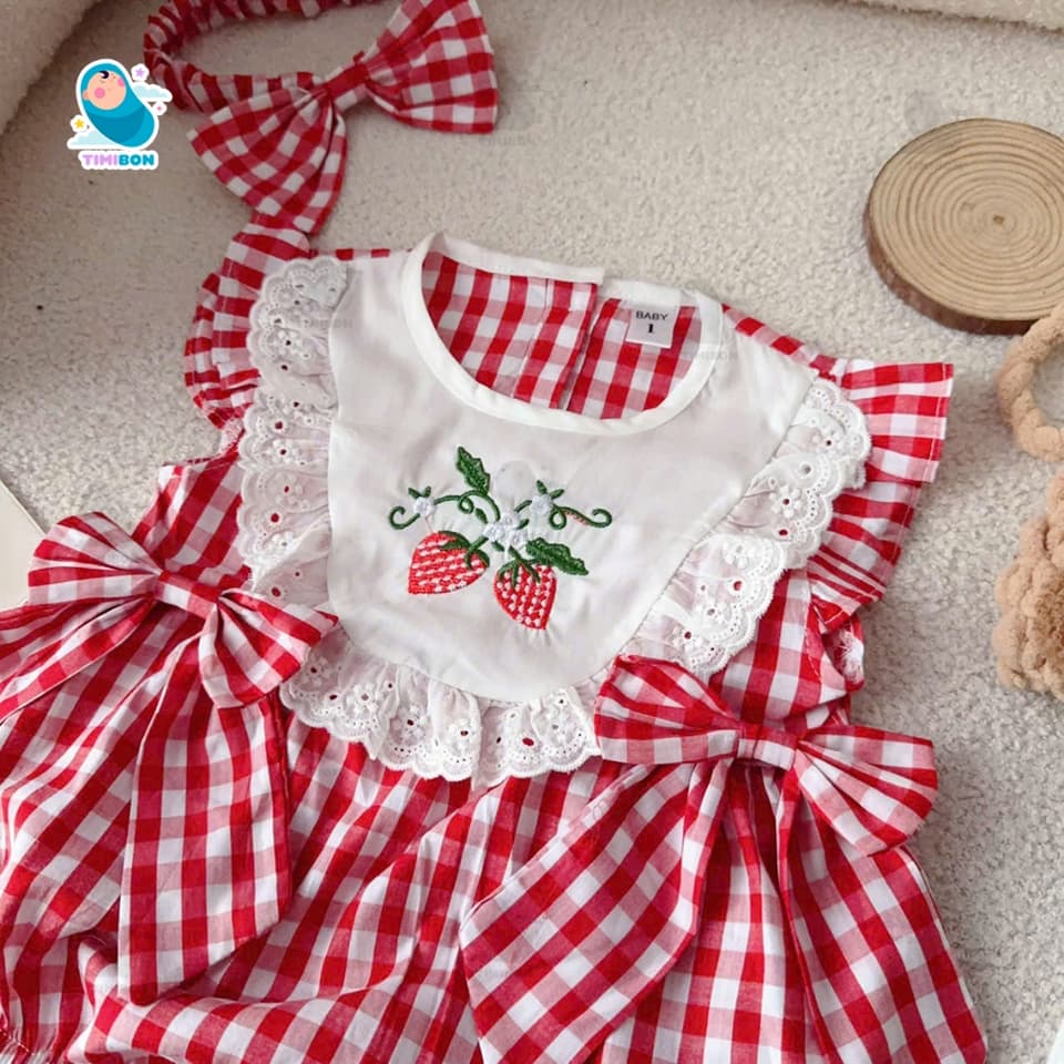 [ Kèm Turban ] Bodysuit Cho Bé Gái Body Cherry Kẻ Sọc Đỏ Mặc Đi Tiệc, Sinh Nhật, Đi Chơi, Đầy Tháng Thôi Nôi [BDCHIP68] - ảnh 8