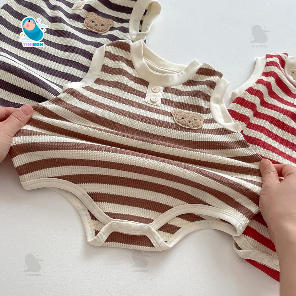 Body Chip Bé Trai Gái Mẫu Sát Nách Kẻ Ngang Đính Gấu, Bodysuit Cho Bé Mềm Mát Bộ Body Cho Bé Sơ Sinh [BDCHIP69] - ảnh 7
