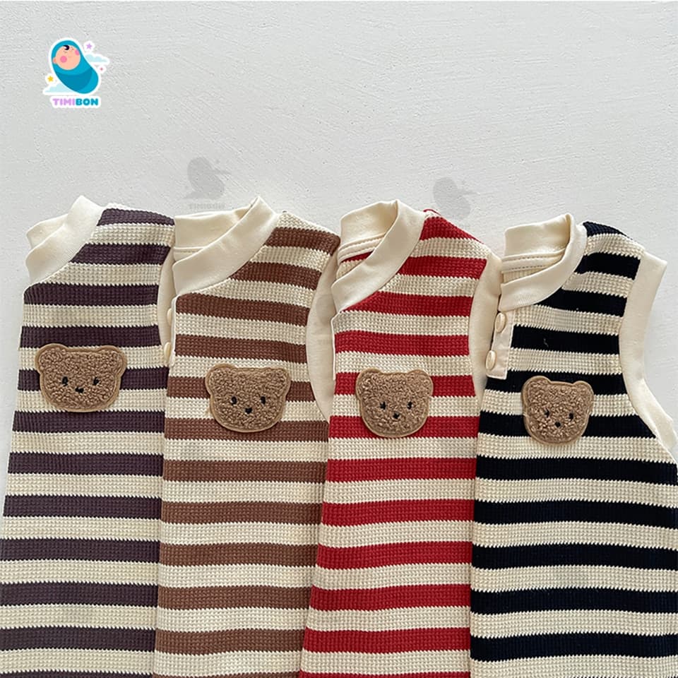 Body Chip Bé Trai Gái Mẫu Sát Nách Kẻ Ngang Đính Gấu, Bodysuit Cho Bé Mềm Mát Bộ Body Cho Bé Sơ Sinh [BDCHIP69] - ảnh 8