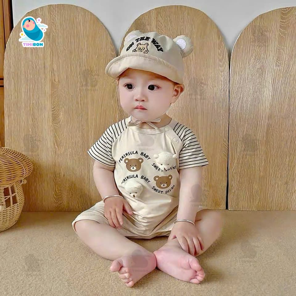 Bodysuit Cộc Tay Cho Bé Body Đùi Cotton Tàu Đính Gấu Bông Mẫu Quần Áo Trẻ Em Liền Thân [BDC51] - ảnh 3