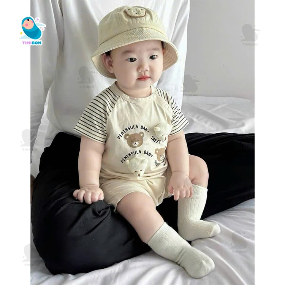 Bodysuit Cộc Tay Cho Bé Body Đùi Cotton Tàu Đính Gấu Bông Mẫu Quần Áo Trẻ Em Liền Thân [BDC51] - ảnh 2