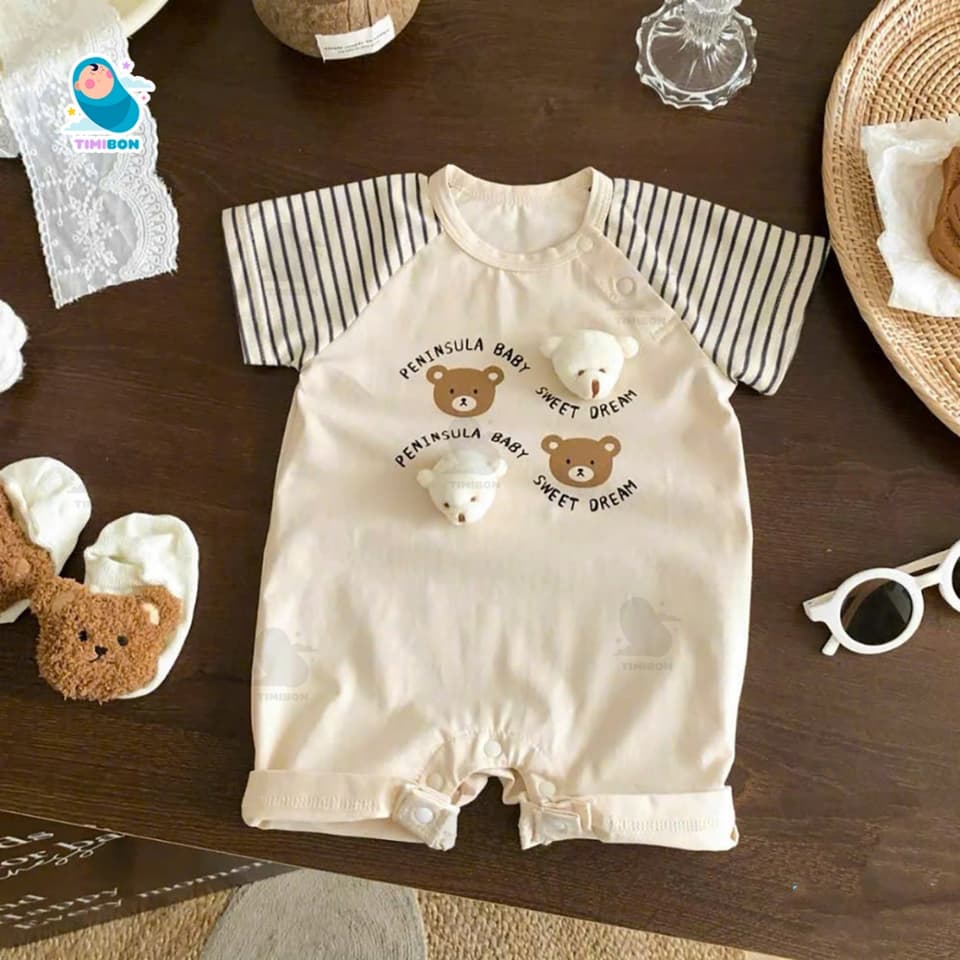 Bodysuit Cộc Tay Cho Bé Body Đùi Cotton Tàu Đính Gấu Bông Mẫu Quần Áo Trẻ Em Liền Thân [BDC51] - ảnh 6