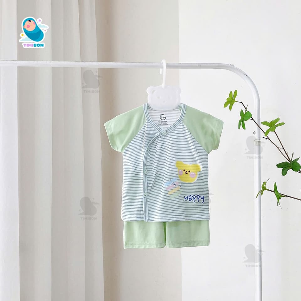 Quần Áo Trẻ Em Sơ Sinh Bộ Cộc Kẻ Tay Pha Quần Màu Cho Bé Đến 9kg Vải Thun Lạnh Mềm Mát [B15] - ảnh 4