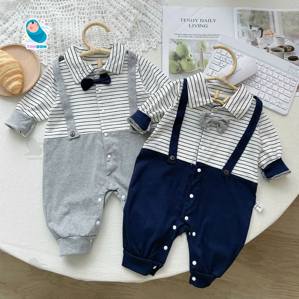 Bodysuit Dài Tay Công Tử Cho Bé Trai, Body Công Tử Thu Đông Đính Nơ Áo Kẻ Mẫu Quần Áo Trẻ Em Liền Thân – [BDD78] - ảnh 3