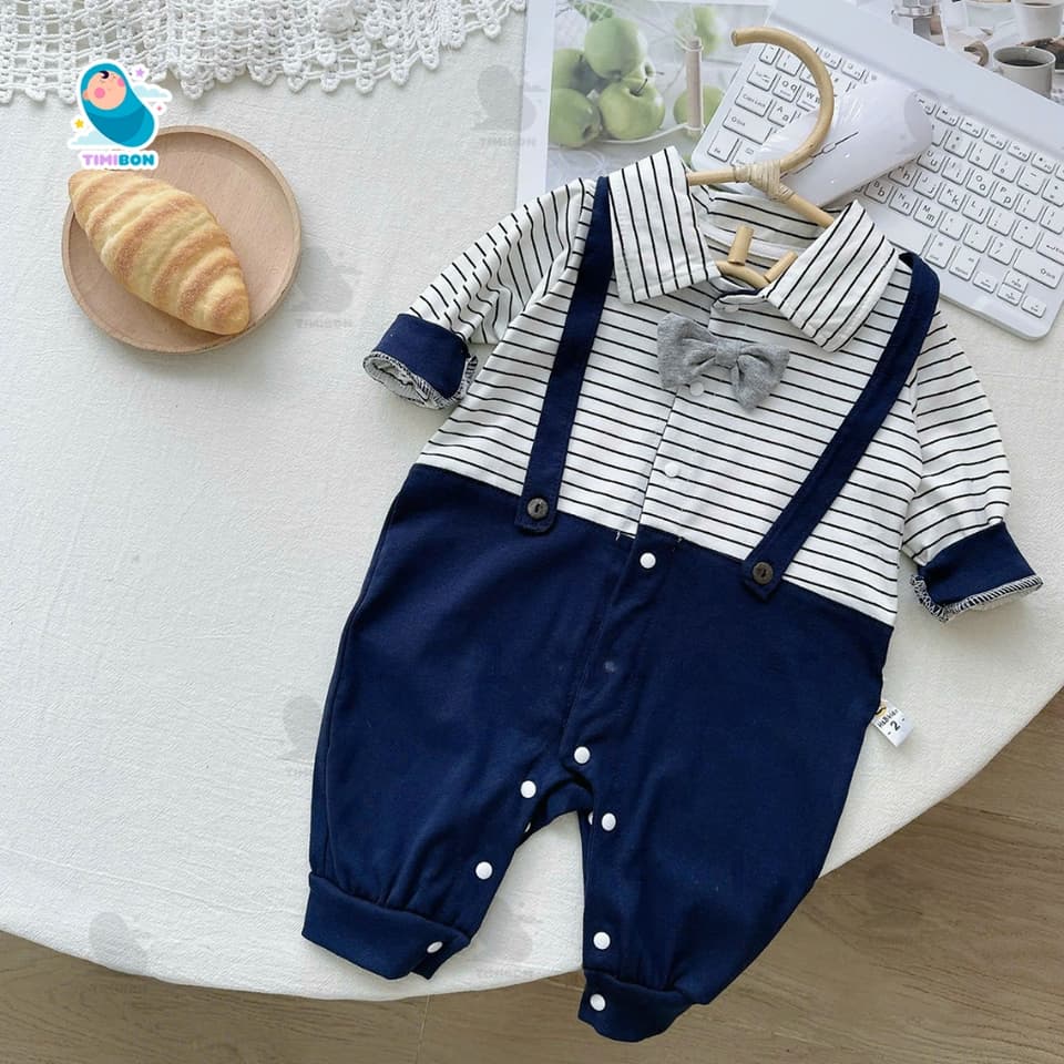 Bodysuit Dài Tay Công Tử Cho Bé Trai, Body Công Tử Thu Đông Đính Nơ Áo Kẻ Mẫu Quần Áo Trẻ Em Liền Thân – [BDD78] - ảnh 6