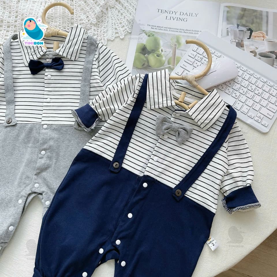 Bodysuit Dài Tay Công Tử Cho Bé Trai, Body Công Tử Thu Đông Đính Nơ Áo Kẻ Mẫu Quần Áo Trẻ Em Liền Thân – [BDD78] - ảnh 2