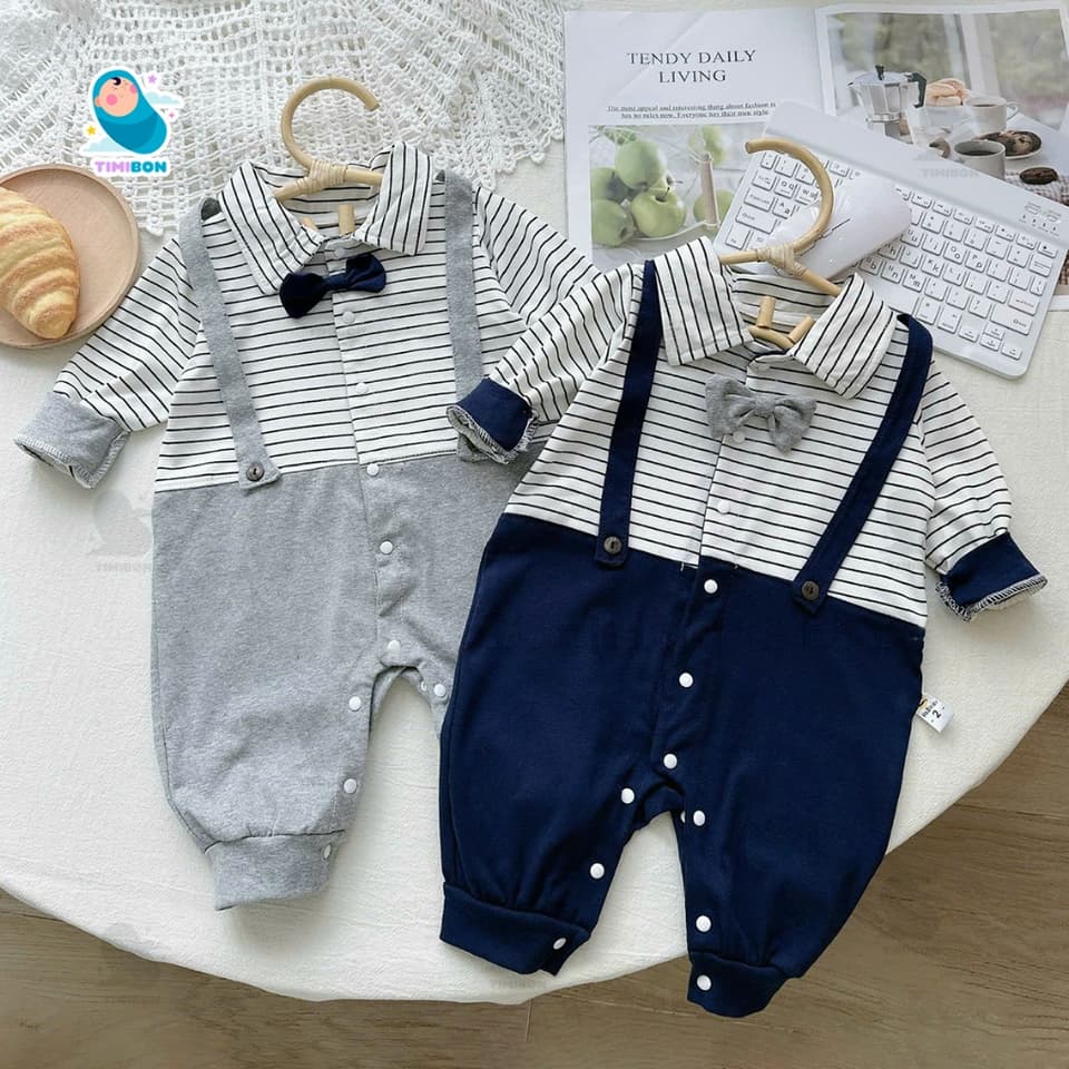 Bodysuit Dài Tay Công Tử Cho Bé Trai, Body Công Tử Thu Đông Đính Nơ Áo Kẻ Mẫu Quần Áo Trẻ Em Liền Thân – [BDD78] - ảnh 4