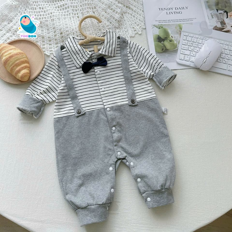 Bodysuit Dài Tay Công Tử Cho Bé Trai, Body Công Tử Thu Đông Đính Nơ Áo Kẻ Mẫu Quần Áo Trẻ Em Liền Thân – [BDD78] - ảnh 5