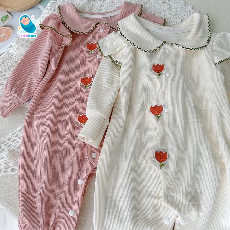 Body Dài Tay Cho Bé Gái, Bodysuit Thu Đông Nhung Tăm Đính Hoa Mẫu Quần Áo Trẻ Em Liền Thân – [BDD79] - ảnh 6