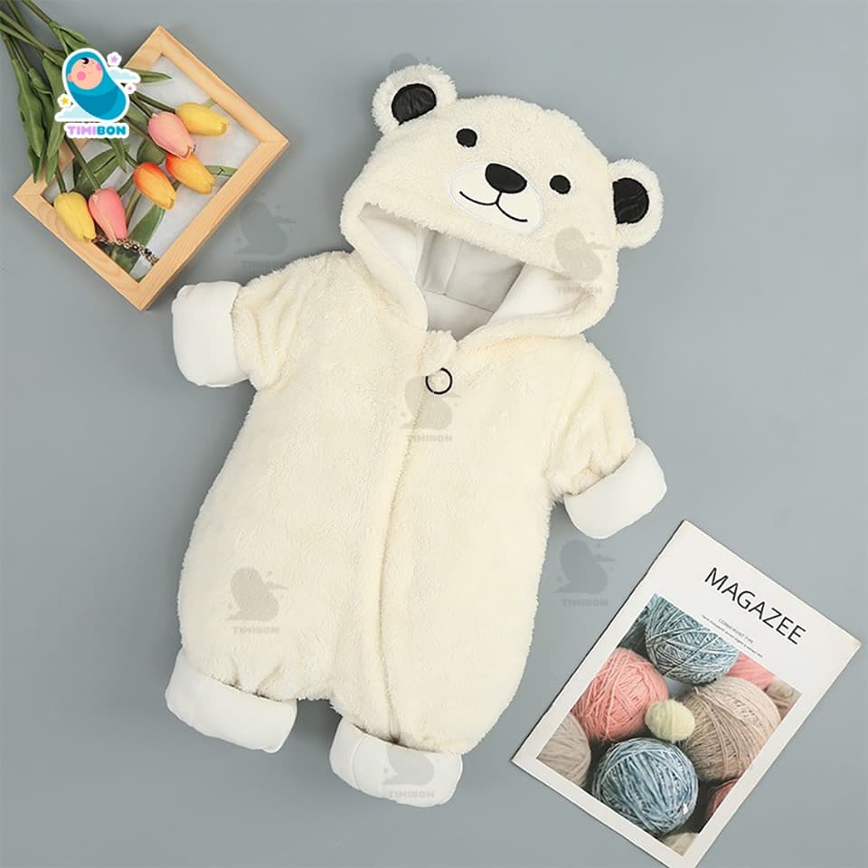 [ Hàng Loại 1 ] Body Ủ Gấu Nỉ Bông 3 Lớp Mũ Liền Cho Bé Trai Gái Sơ Sinh Hàng Quảng Châu Bodysuit Áo Liền Quần [BDD83] - ảnh 7