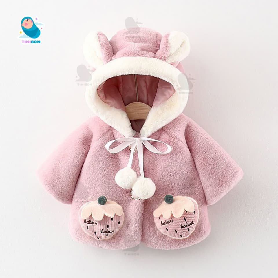 [ Dưới 2 Tuổi - Hàng Quảng Châu ] Áo Khoác Lông Tai Thỏ, Cổ Bẻ Cho Bé Gái Mềm Mại Ấm Áp [AL24] - ảnh 2