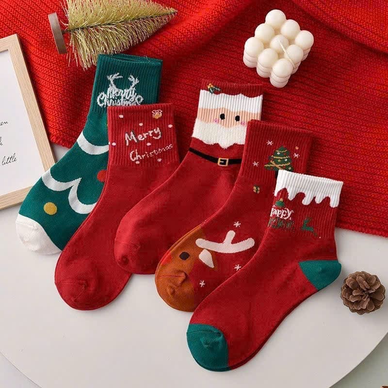 Tất noel cho bé set 5 đôi cao cổ họa tiết rực rỡ